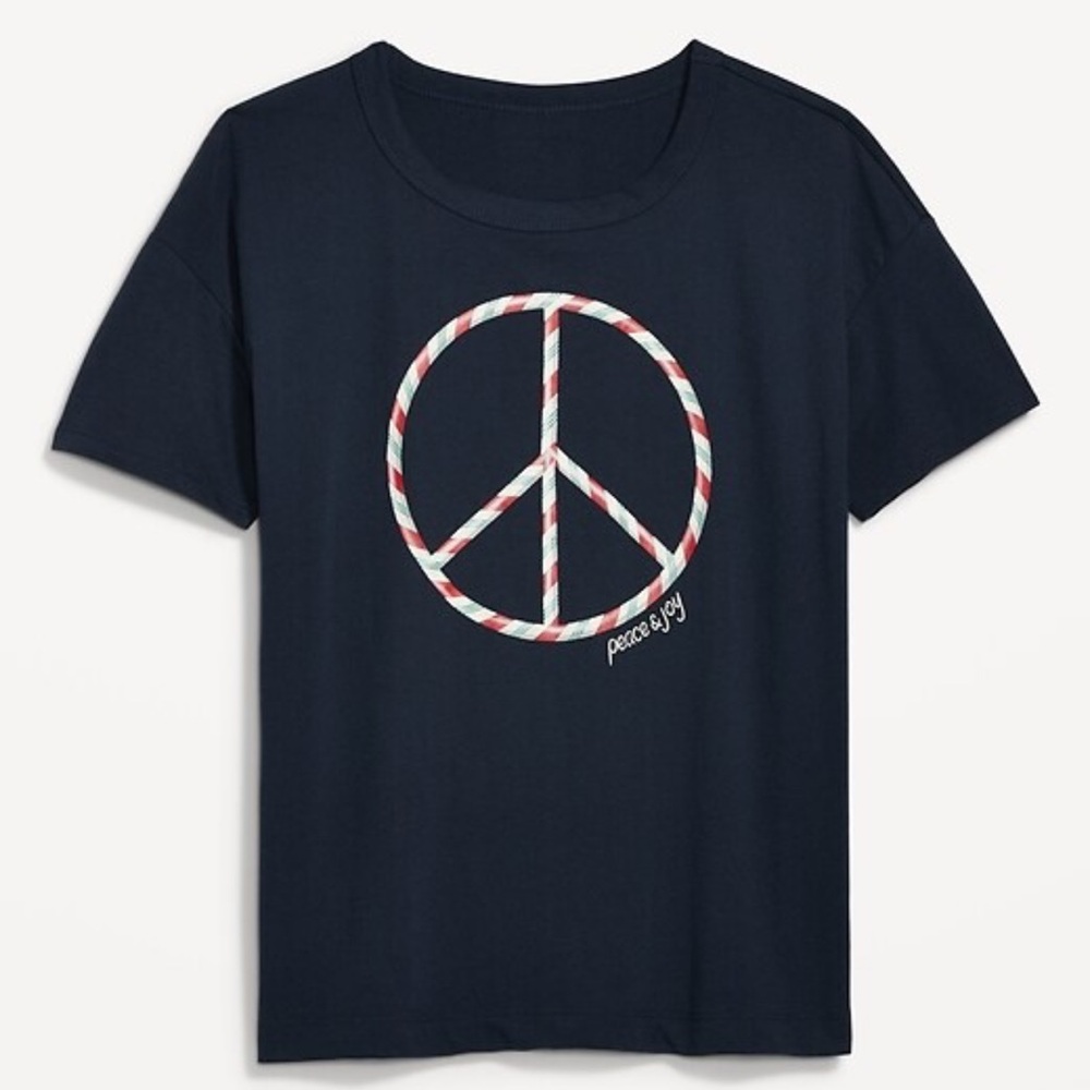 Old Navy Navy Blue Candy Cane Peace Sign Sleep Tee | M NWOT